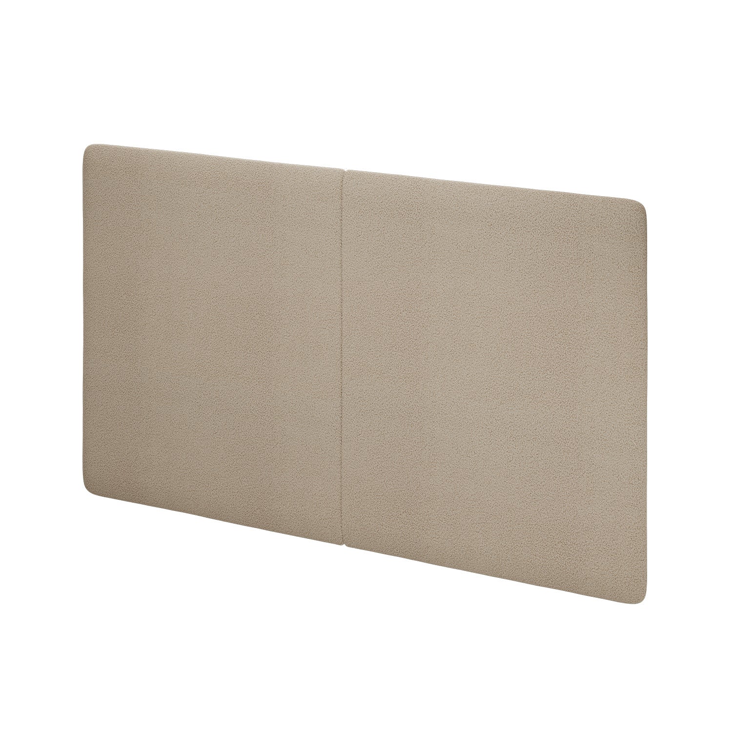 The Frey MAX Headboard by Objekte unserer Tage is a beige, rectangular panel with high-quality fabrics, split into two sections by a subtle seam. Its soft, textured surface is designed to absorb sound and enhance bedroom acoustics in modern interiors.
