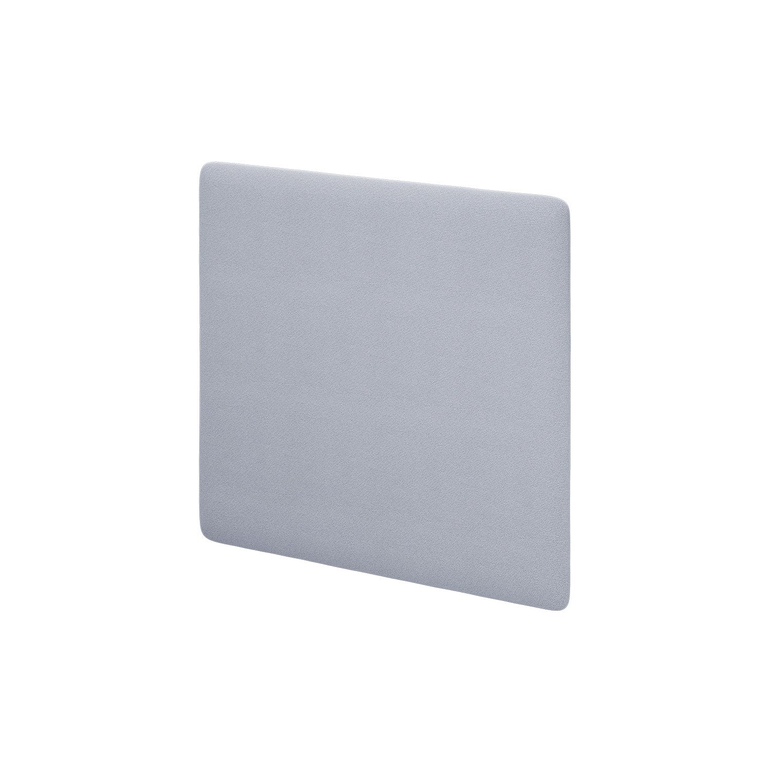 The rectangular light gray acoustic panel resembles the Frey MAX Headboard by Objekte unserer Tage with its smooth surface. Expertly crafted for bedroom acoustics, it stands against a plain white background, highlighting its minimalistic and modern allure, made from high-quality fabrics.