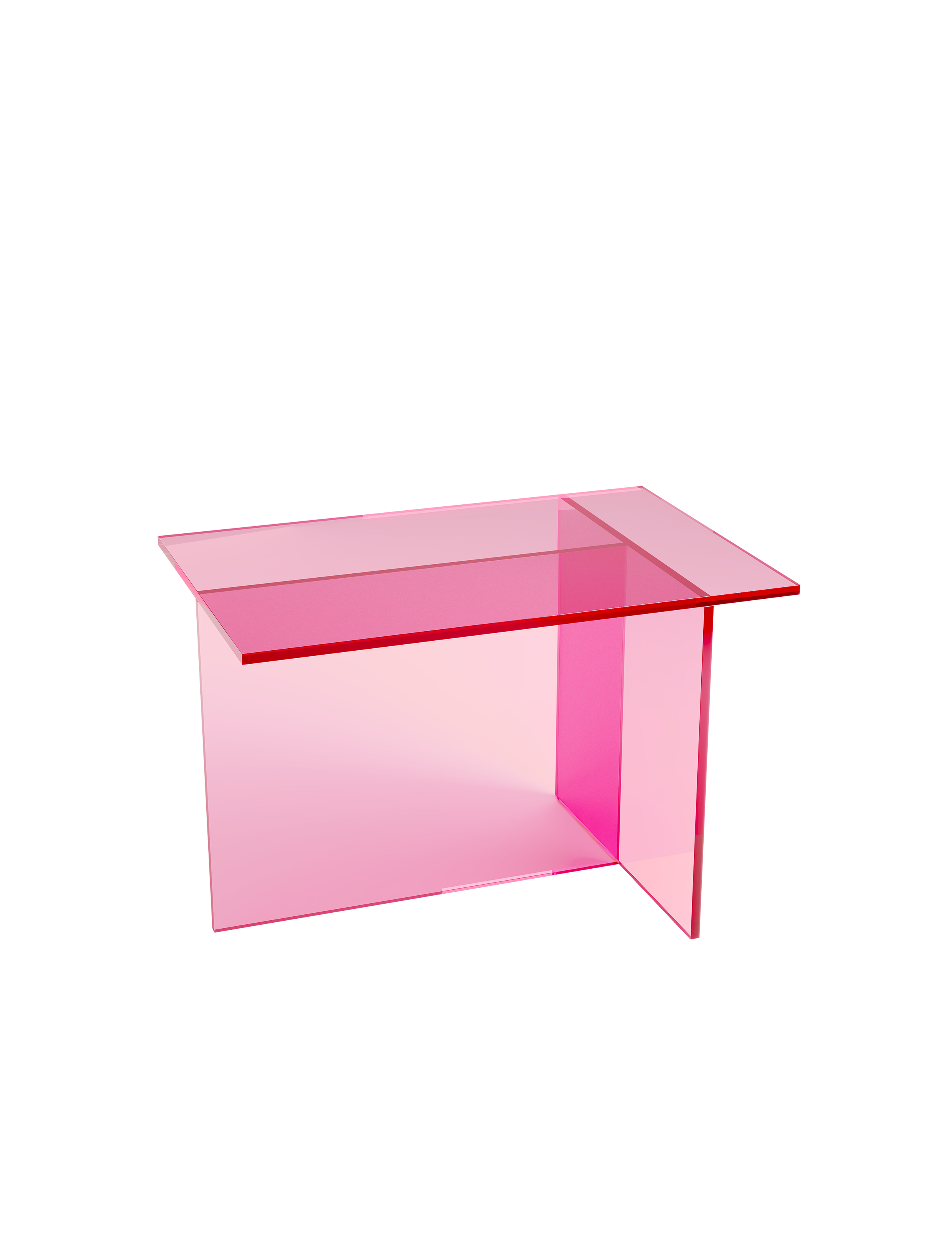 THEO Glass Side Table in ruby red, minimalist glass design forming a T shape, adaptable and functional.