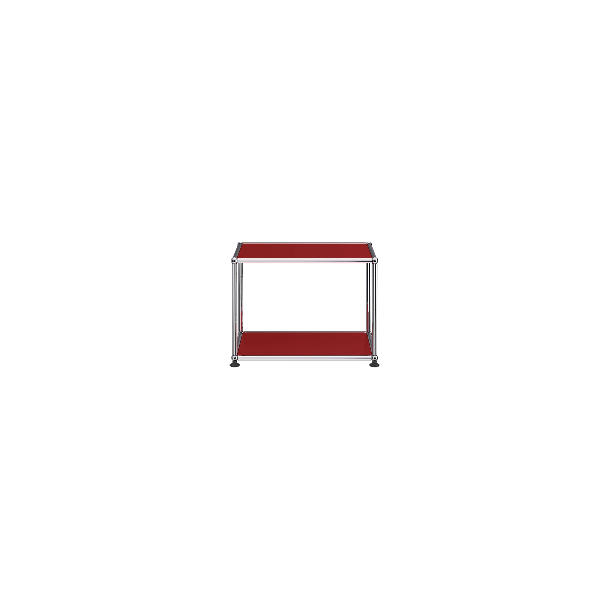 Haller Side Table M22 with powder-coated steel panels and chrome steel frame in USM Ruby Red finish.