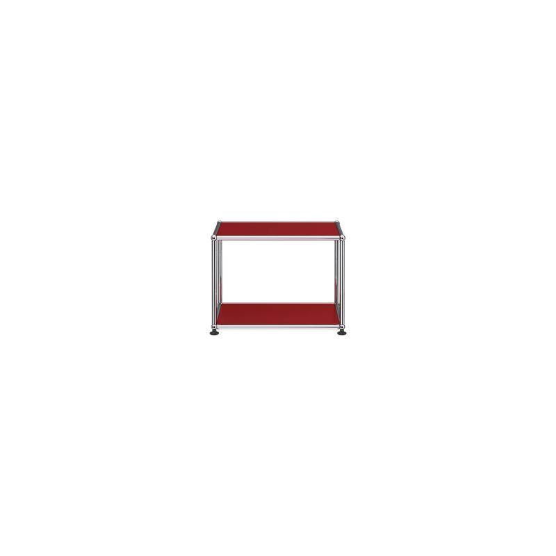 Haller Side Table M22 with powder-coated steel panels and chrome steel frame in USM Ruby Red finish.