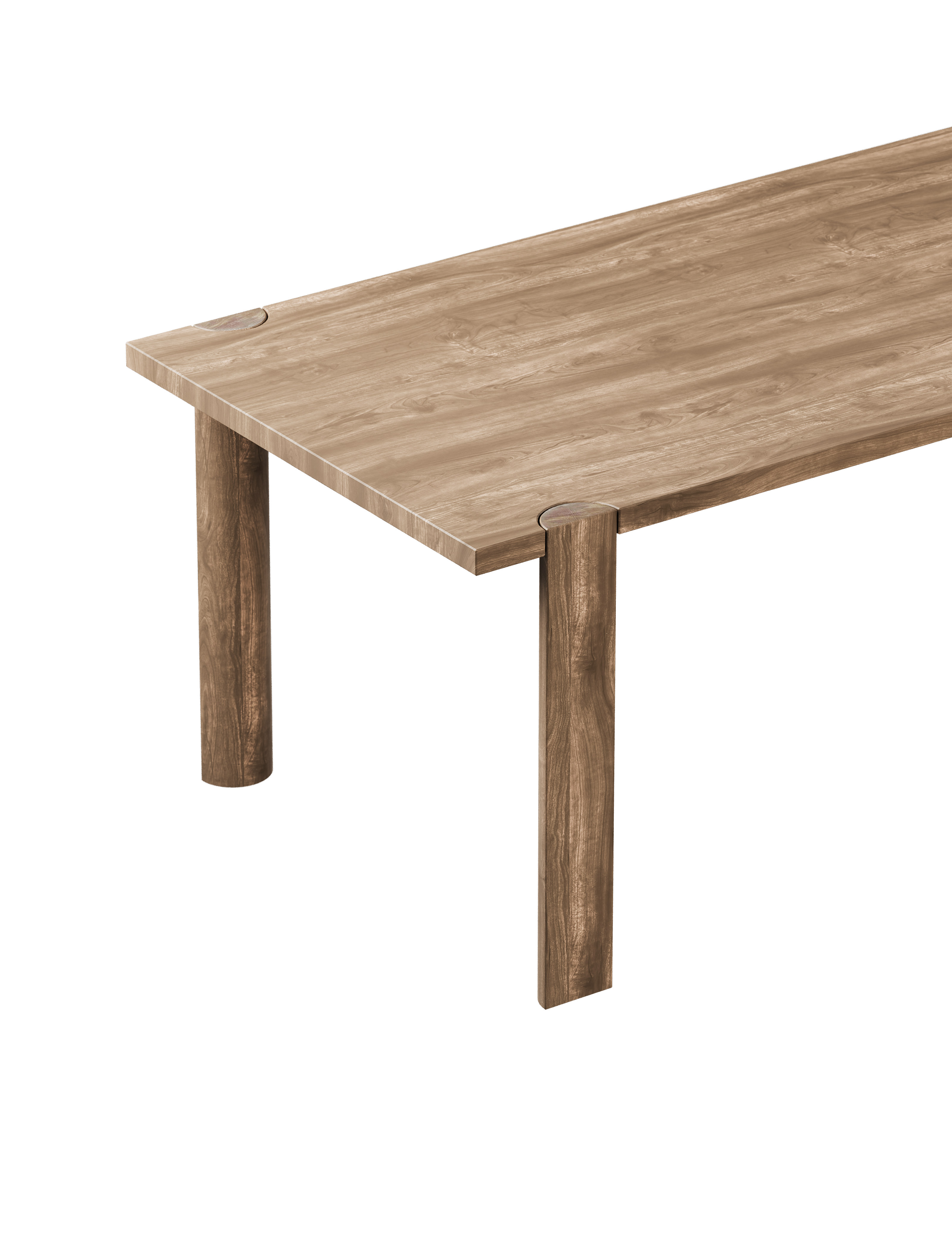 EVERYDAY Table by Klemens Schillinger, solid wood with unique half-round legs showing endgrain on tabletop.