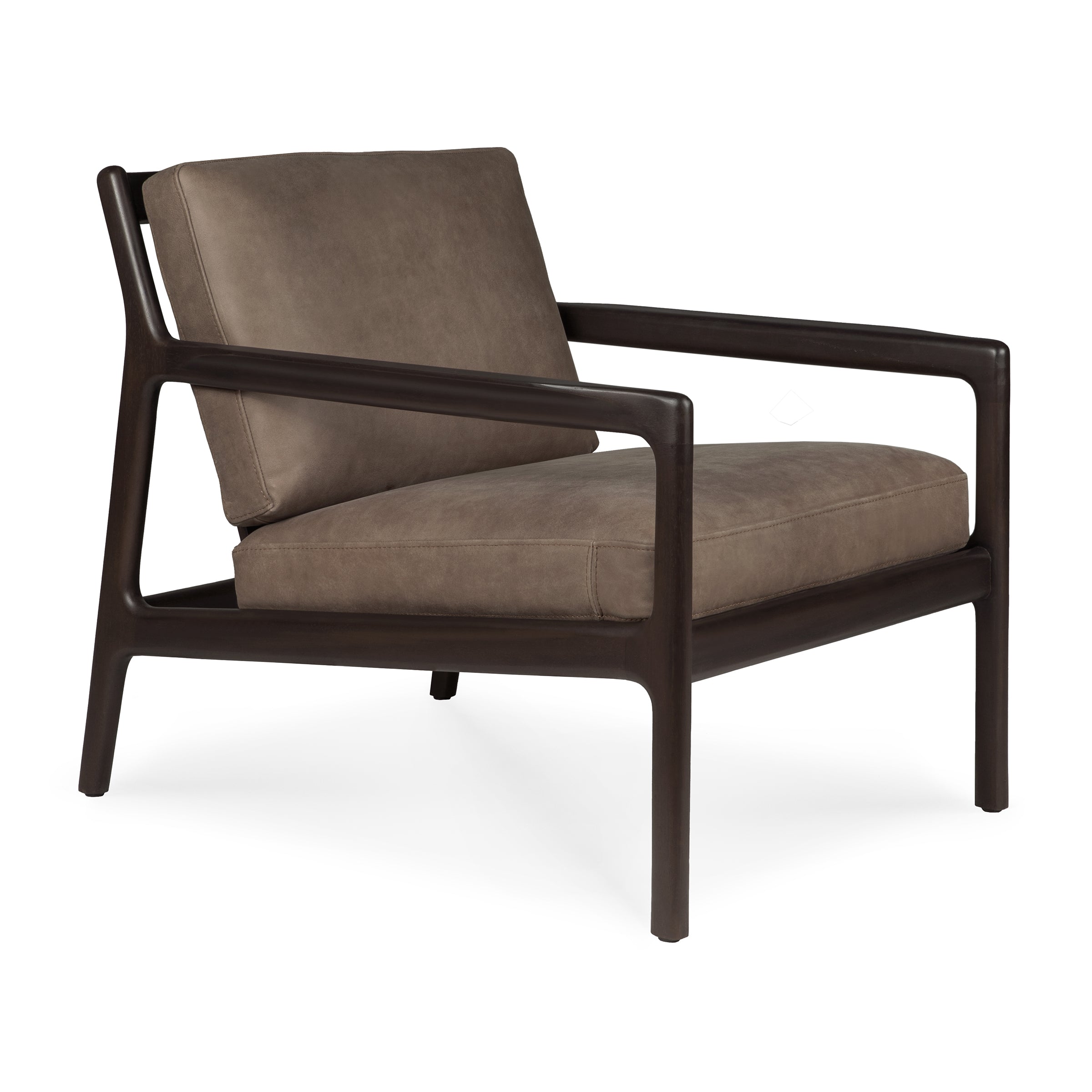 Jack Lounge Chair with mahogany frame and terra nubuck leather cushions inspired by Scandinavian modernism.