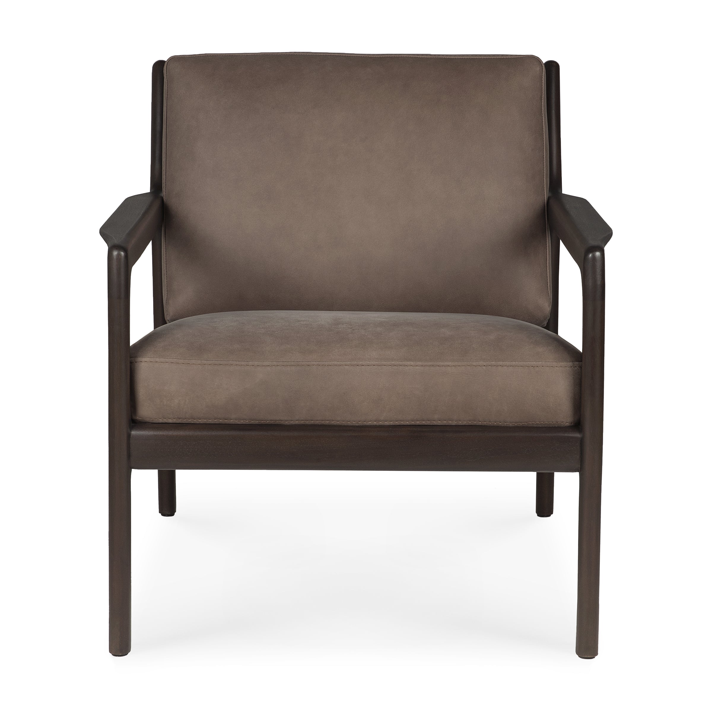 Jack Lounge Chair in dark mahogany frame with brown leather upholstery, featuring clean Scandinavian modern design.