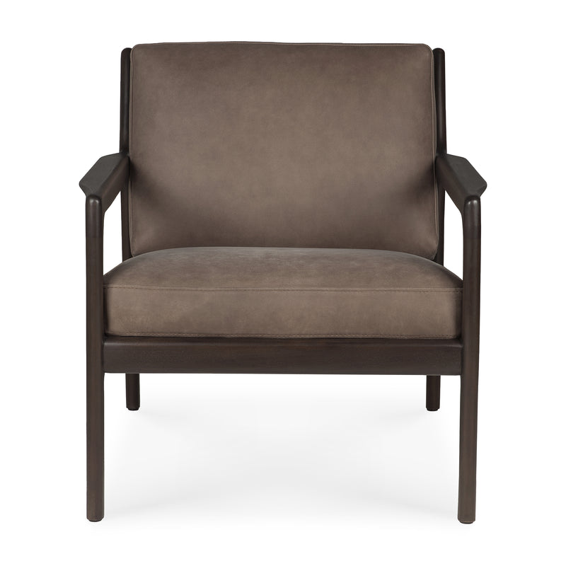 Jack Lounge Chair in dark mahogany frame with brown leather upholstery, featuring clean Scandinavian modern design.