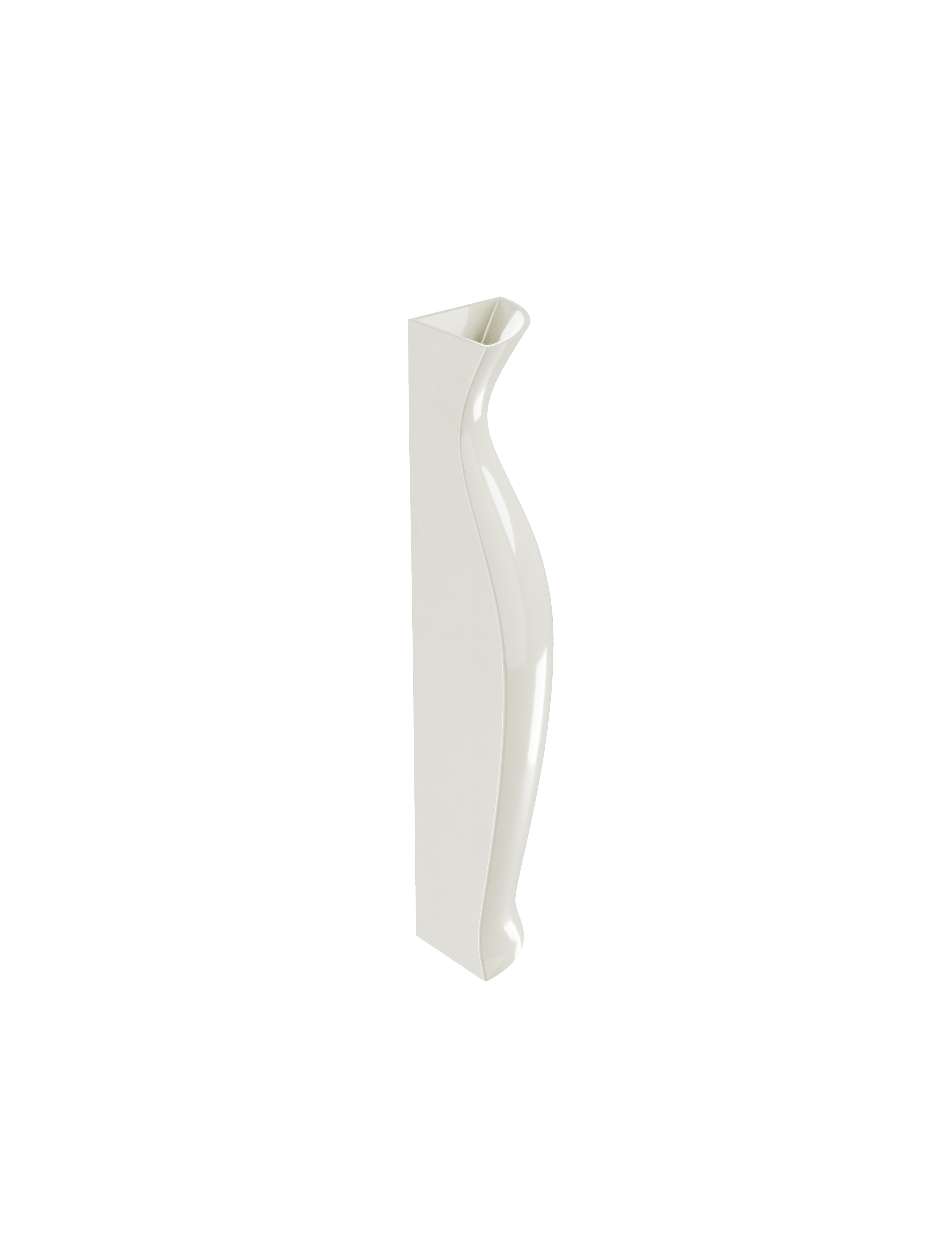 QUATER Vase I tall white glossy ceramic vase with a twisted rectangular design by Klemens Schillinger.