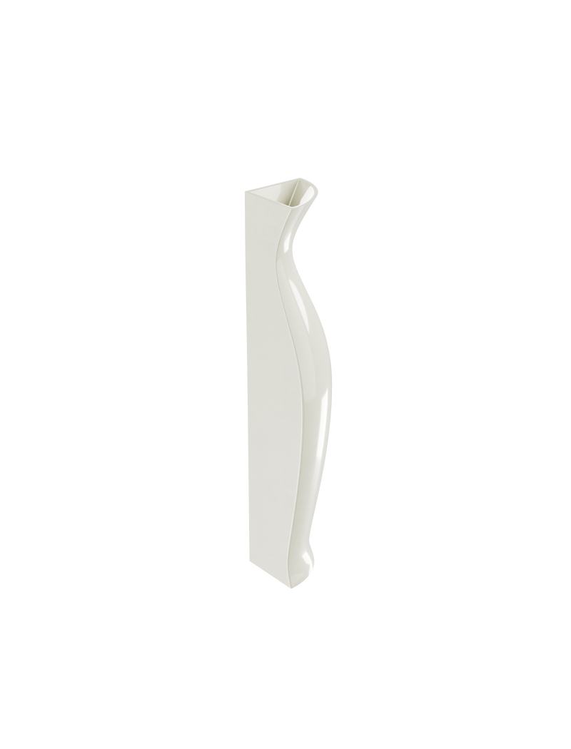QUATER Vase I tall white glossy ceramic vase with a twisted rectangular design by Klemens Schillinger.