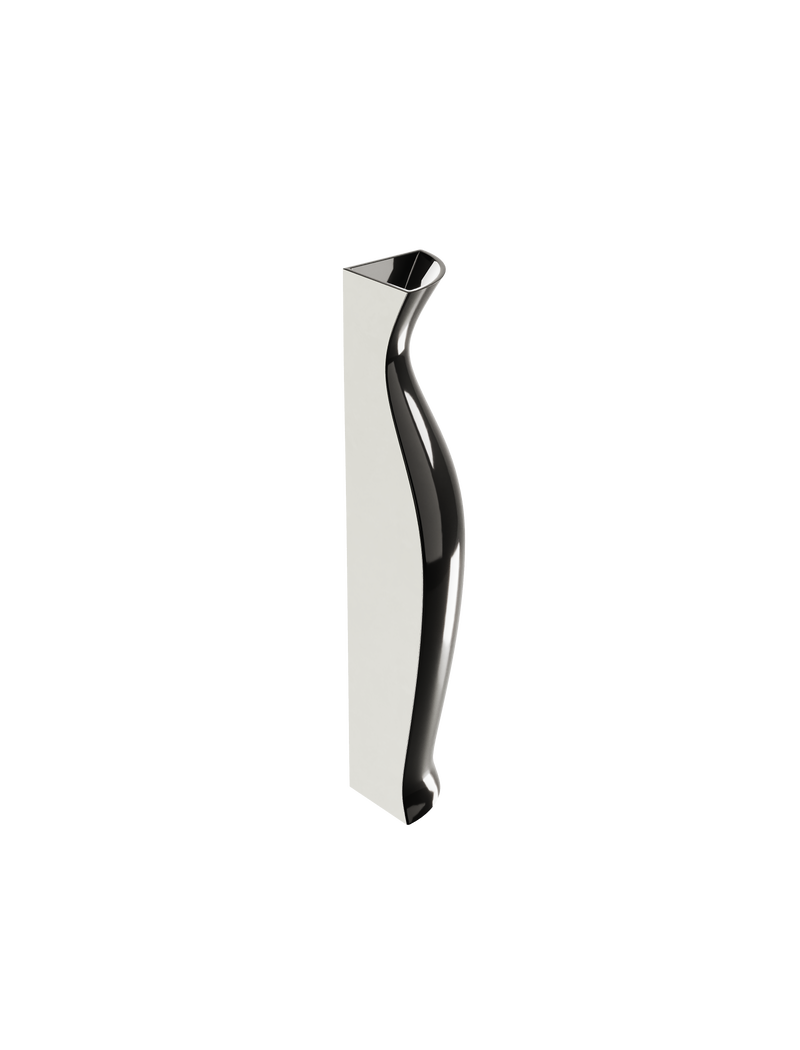 QUATER Vase I by Klemens Schillinger; a sleek, black and white glossy ceramic vase with a curved, modular design.