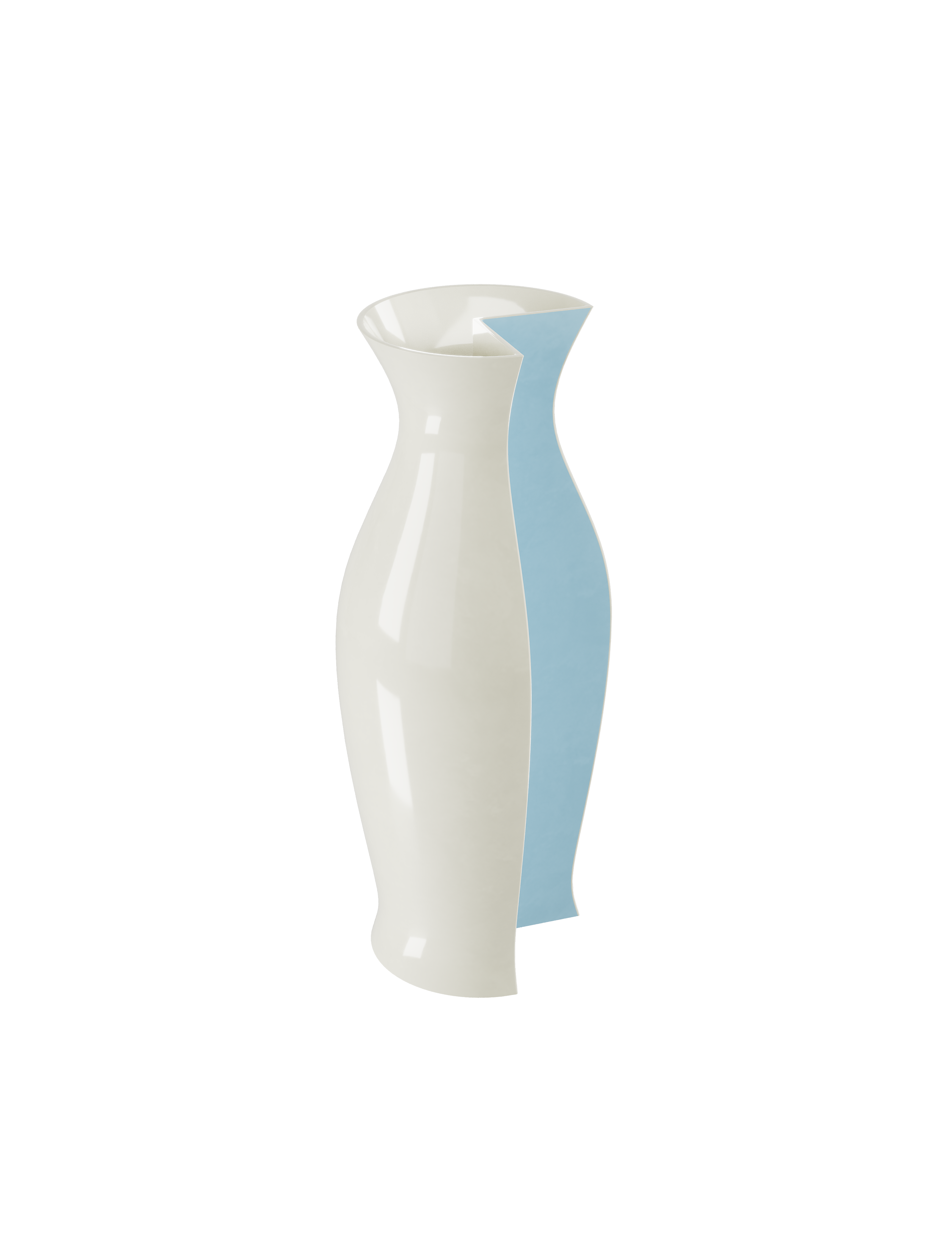 QUATER Vase III ceramic vase in white and light blue matte, modular design inspired by ancient amphora shapes.