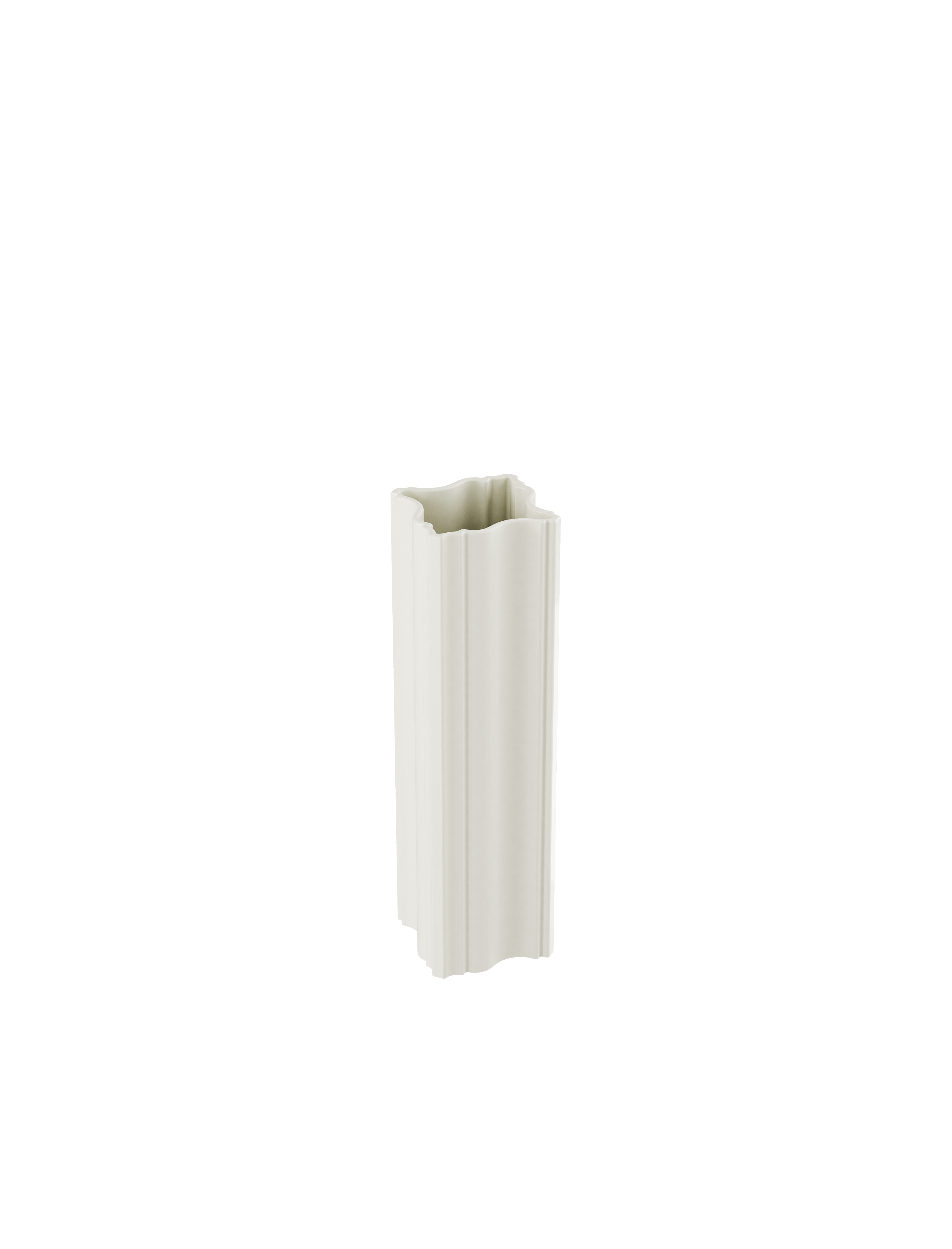STUCCO Vase ceramic in off-white with sculptural, architectural ceiling moulding design, 12.6 inches tall and minimal style.
