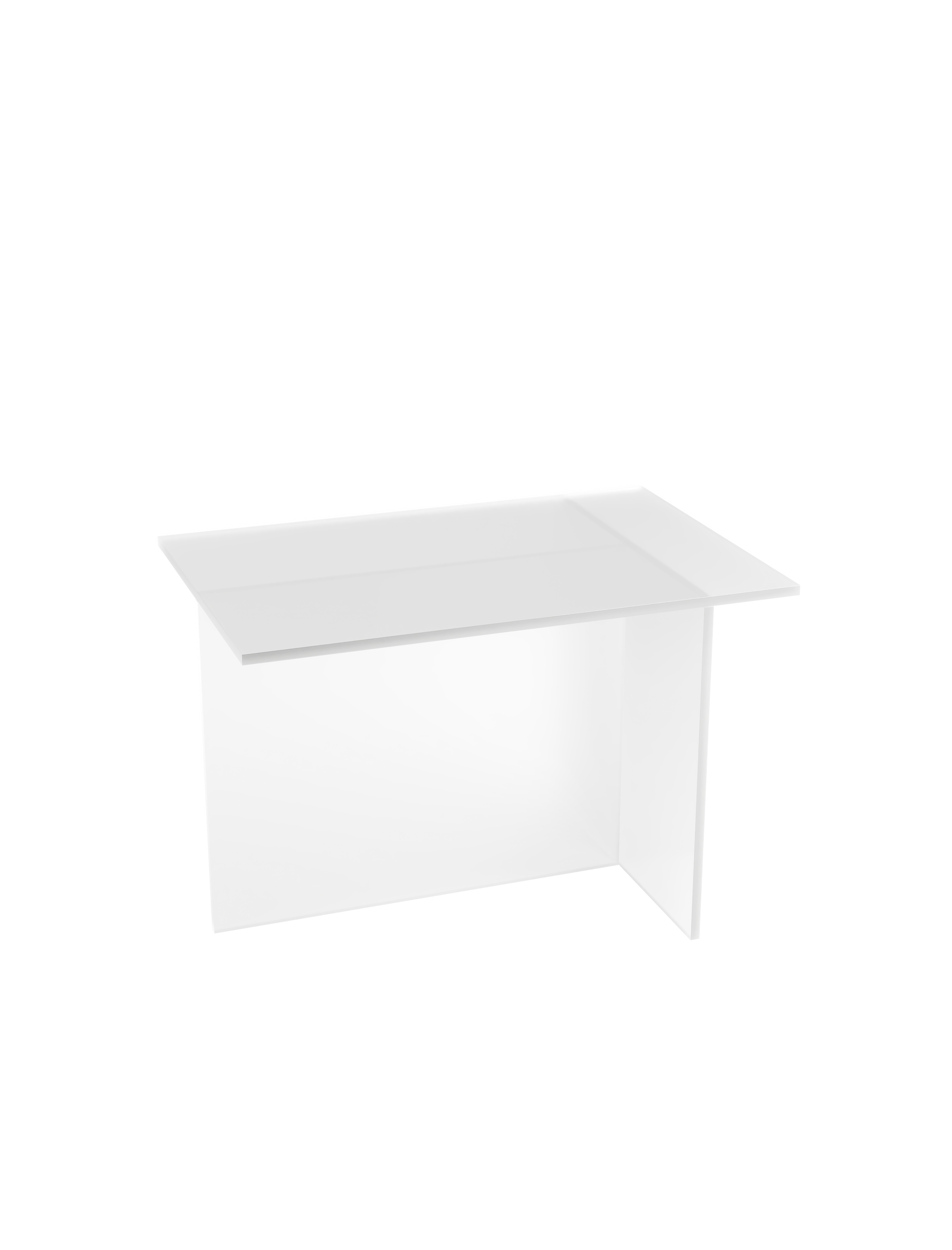 THEO Glass Side Table in clear glass with intersecting panels forming a T shape, modern minimalist design.