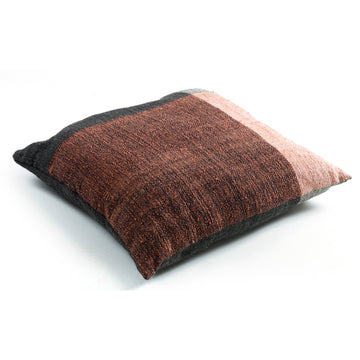 The Ames Nobsa Cushion by Ames features textured fabric with a dark gray and reddish-brown color block design, shown on a white background.
