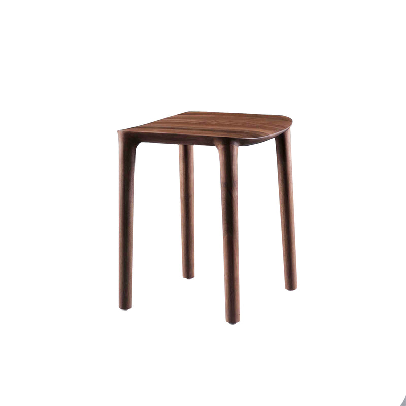 The NEVA Stool by Artisan, part of the Neva Collection, showcases a polished wooden finish with four straight legs against a white backdrop. Its simple yet classic design embodies timeless elegance.