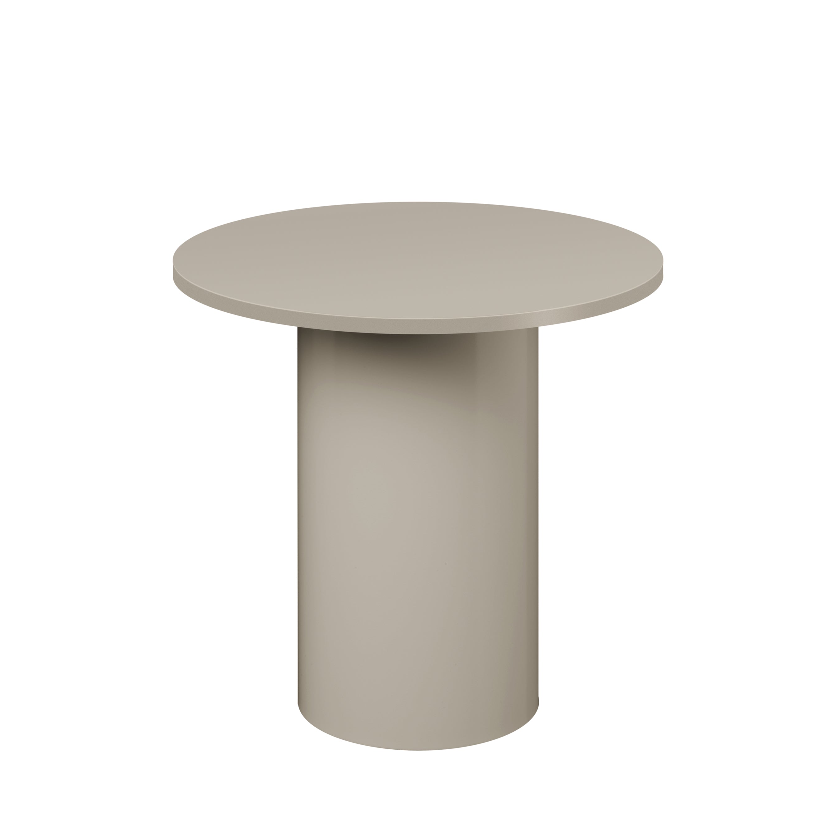 The CT09 ENOKI METAL side table by E15, designed by Philipp Mainzer, showcases a round beige top with minimalist appeal and a sleek cylindrical base. Its modern look is enhanced by a durable steel powder-coated finish, adding elegance to any room.