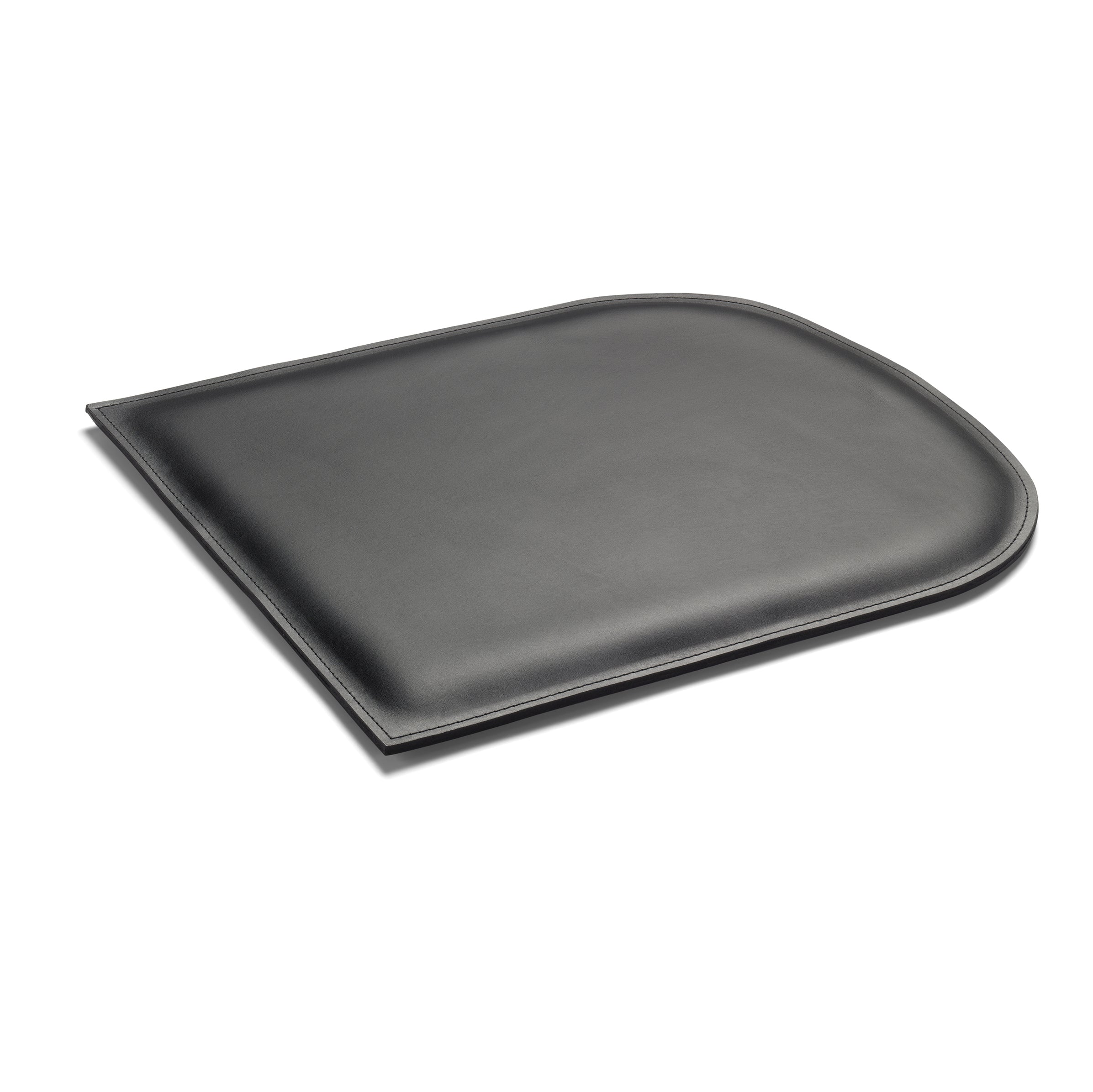 The CU10 GAMAR Cushion by E15, a flat rectangular seat cushion made from rich black harness leather with rounded top edges, is elegantly displayed against a white background.