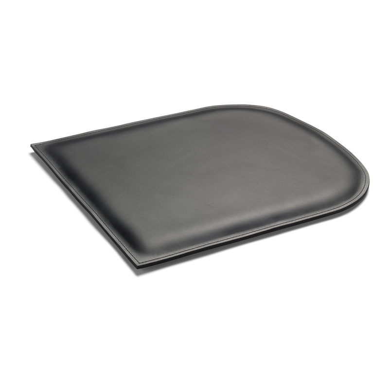 The CU10 GAMAR Cushion by E15, a flat rectangular seat cushion made from rich black harness leather with rounded top edges, is elegantly displayed against a white background.