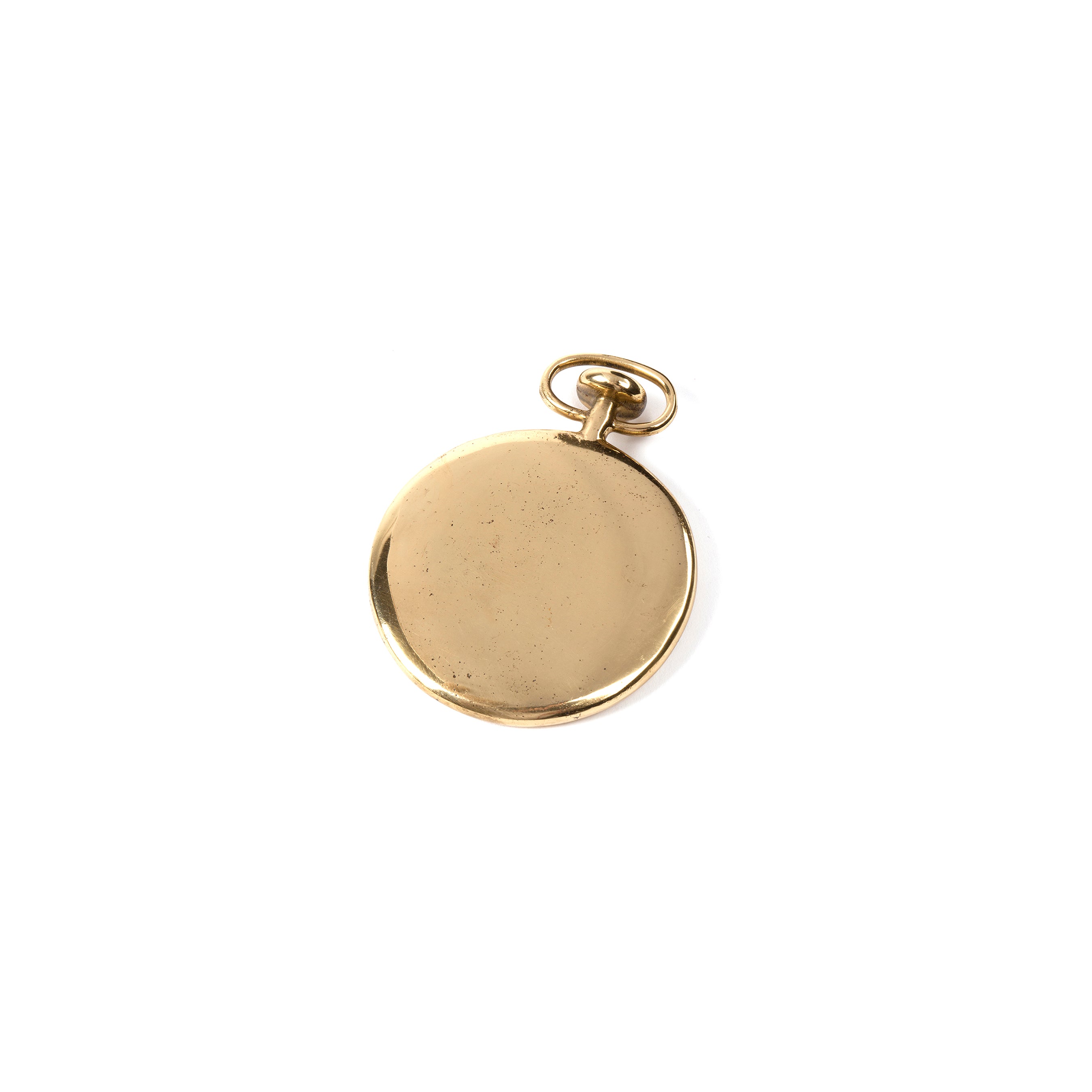 The Paperweight Watch #4626 by Werkstätte Carl Auböck is a round, plain gold piece with a top loop for chain attachment, set against a white backdrop, showcasing the minimalist elegance typical of Carl Auböcks designs.