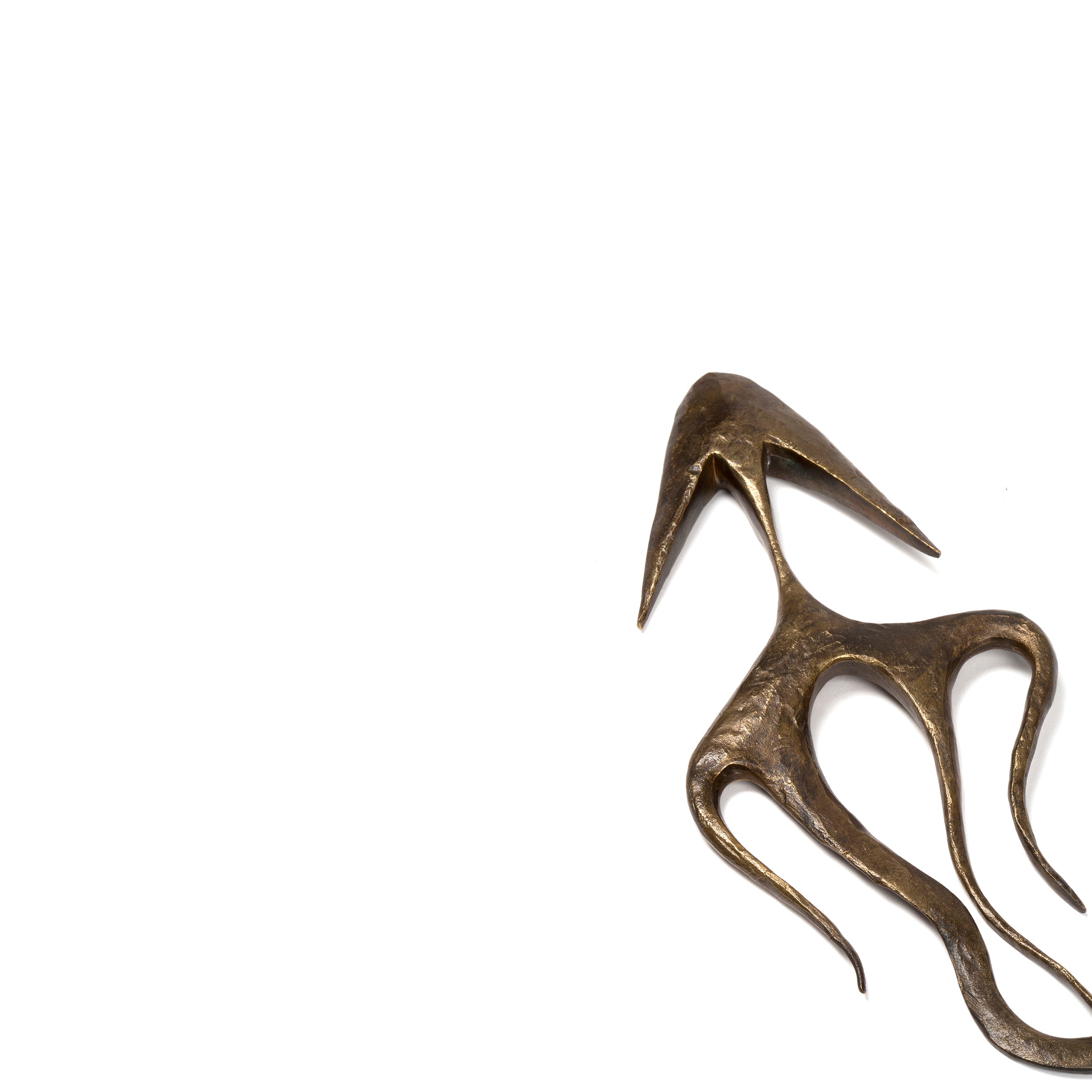 Sculpture Napoleon #4271 by Werkstätte Carl Auböck is a bronze sculpture featuring a stylized, elongated bird-like figure with a slender body and pointed beak, reminiscent of Viennese workshop artistry, set against a plain white background.