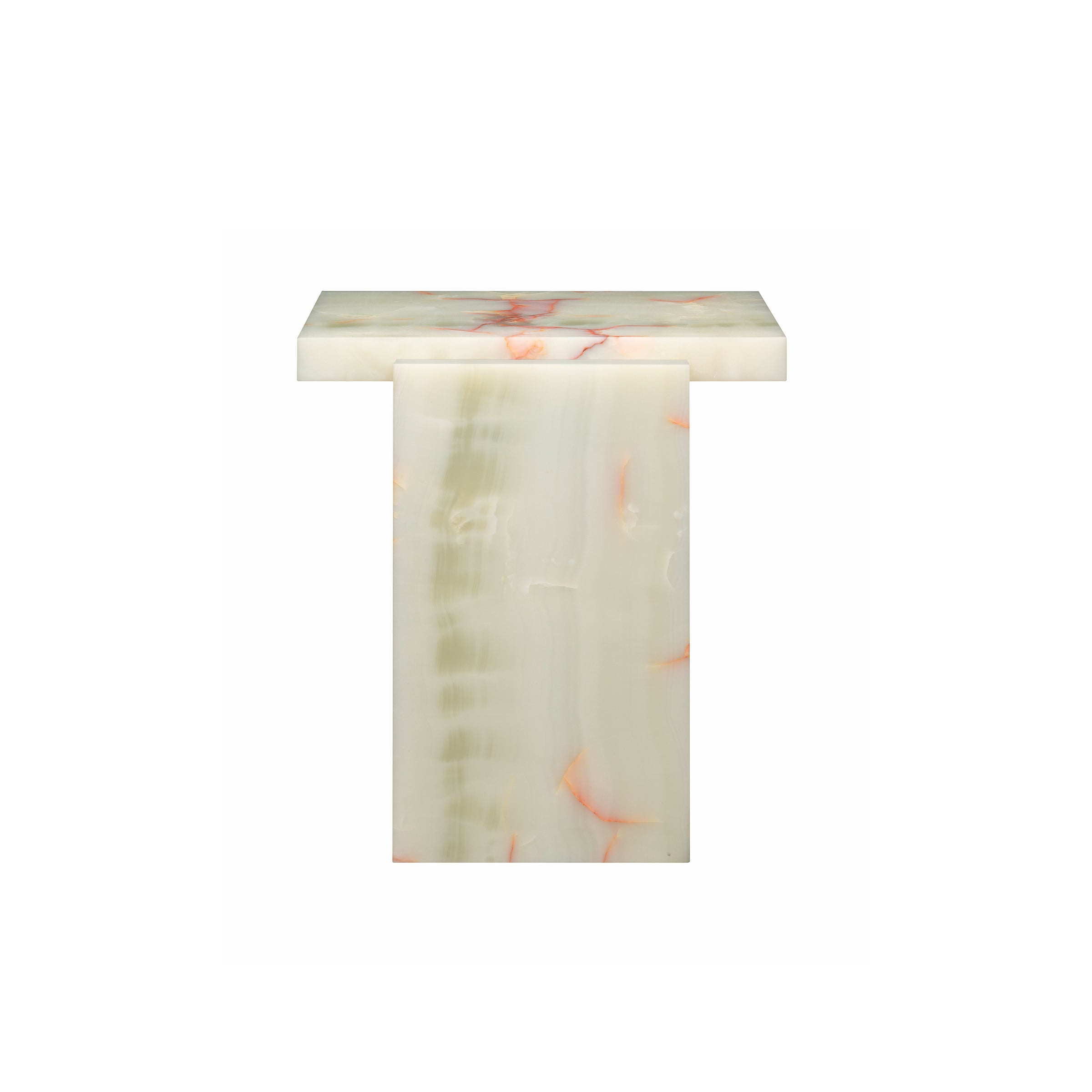 The DT02 TORE ONYX by E15 embodies Art Deco elegance, with a rectangular top and base. Its light cream finish and subtle orange veining reflect minimalist design, ideal for modern interiors inspired by David Thulstrup.