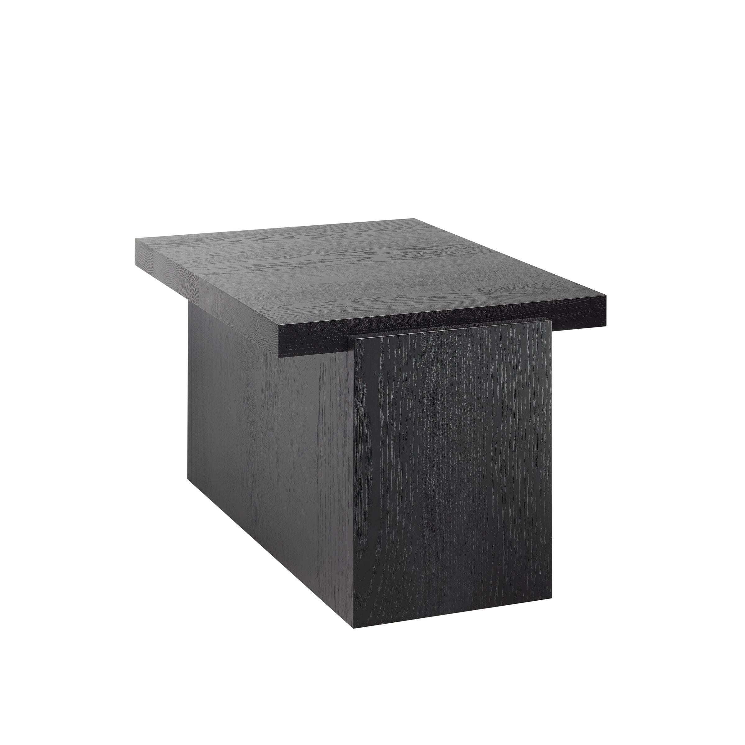 The DT02 TORE by E15 is a modern minimalist black wooden coffee table featuring a rectangular top and solid base. Its sleek, smooth finish complements sculptural side tables and perfectly embodies contemporary elegance.