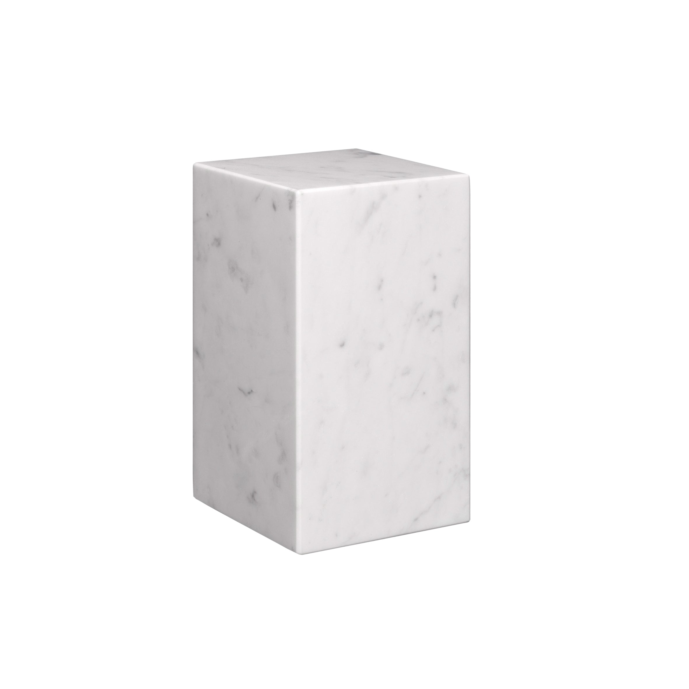 The E15 AC11 STOP, a white marble rectangular block with subtle gray veining reminiscent of a Philipp Mainzer design, is set against a plain white background.