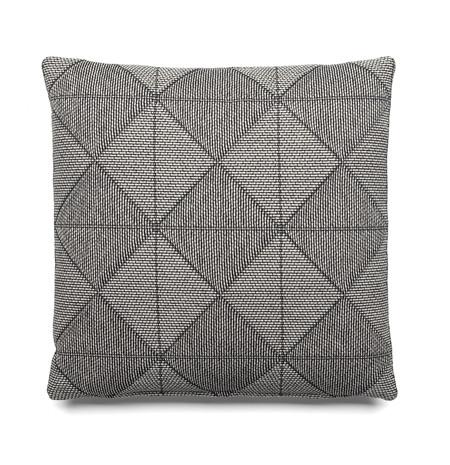 Designed by Farah Ebrahimi, the CU06 NIMA cushion from E15 showcases a textured gray checkered pattern with interlocking diamond shapes, offering a subtle yet modern touch to any seating area.