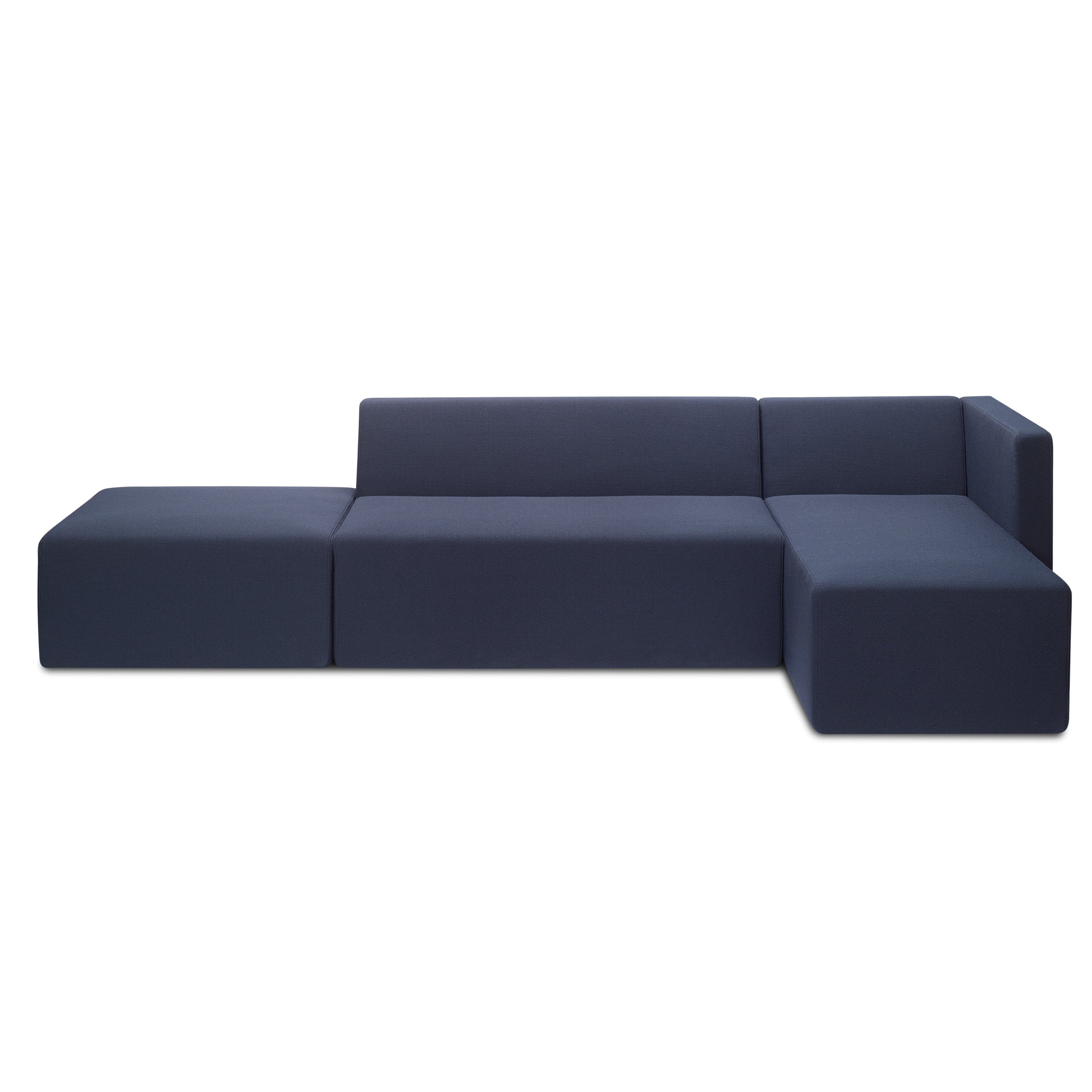 Introducing the SF06 KERMAN by E15: a modern, minimalist dark gray sectional with clean lines and a left chaise. This low-profile piece boasts a boxy design and seating modules ideal for contemporary spaces, while removable covers facilitate easy maintenance.