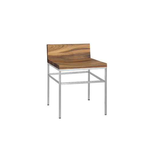 The ST07 GRACE stool by E15 combines style and function with its modern wooden seat and backrest, elegant stainless steel frame, minimalist four-leg design, and rectangular shape. Currently on sale!.