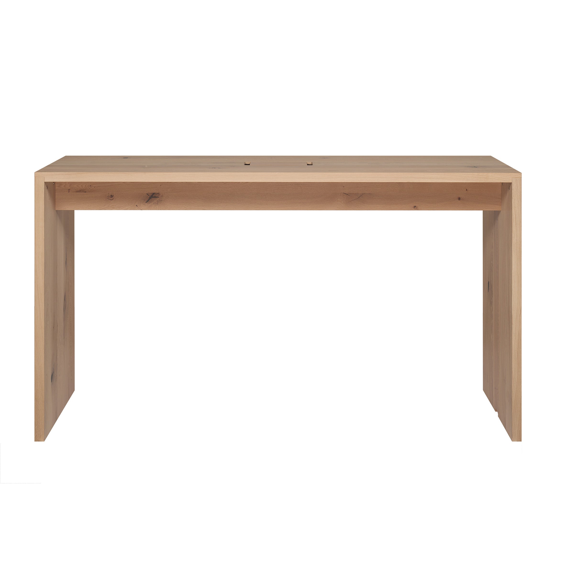 The TA01 PONTE HIGH by E15 is a minimalist wooden desk with a natural finish and visible wood grain. Featuring a simple rectangular design with straight lines and a flat surface, its ideal for any workspace.