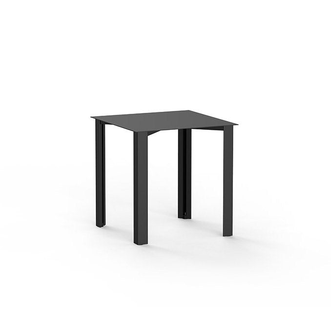The PILON Table by Echtstahl is a black, modern square dining table with sheet steel construction and four straight legs, displayed against a plain white background.