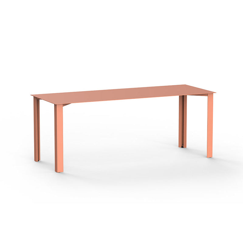 The PILON Table by Echtstahl is a minimalist rectangular dining table with a light brown surface and four straight legs, featuring height-adjustable feet. Its simple and modern, set against a plain white background.