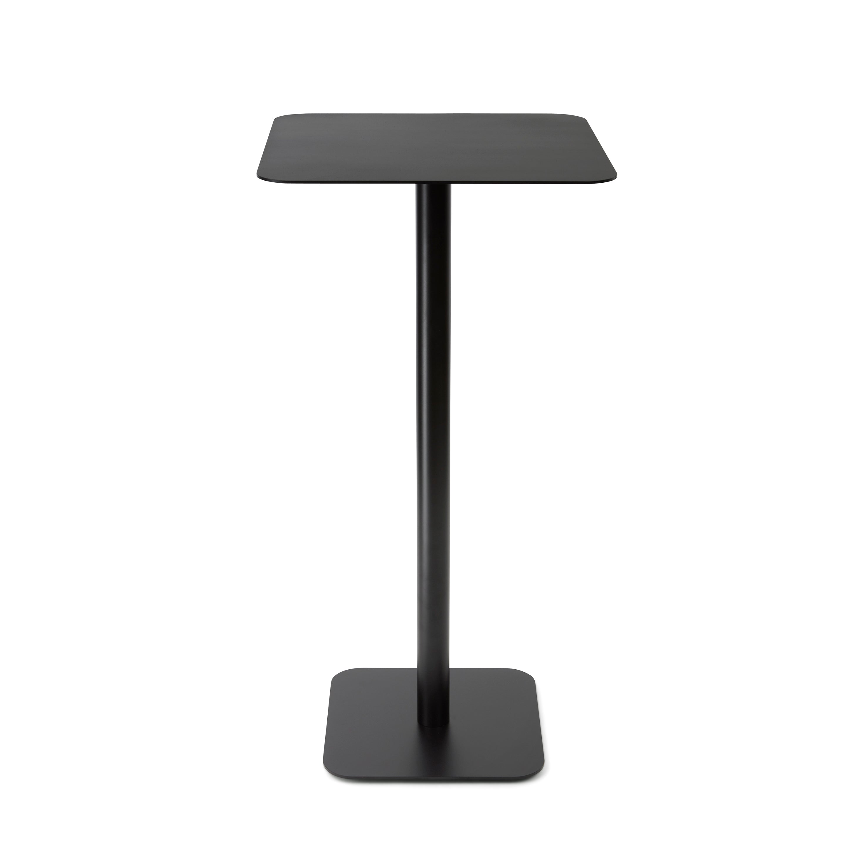 Discover the sophisticated Bar Table 123 by Echtstahl, a tall and minimalist masterpiece. With a sleek black powder-coated steel finish, its elegant square top and central column seamlessly connect to a sturdy base, epitomizing modern style.
