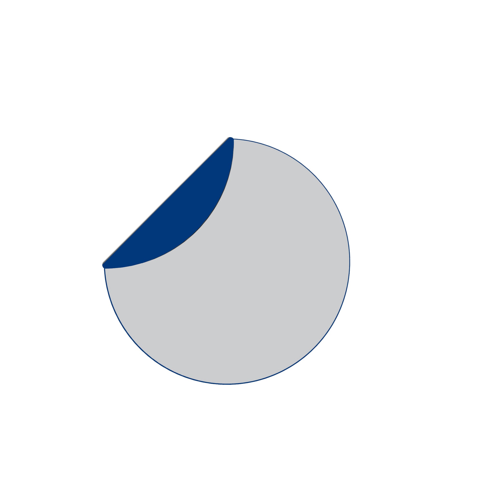 The FLAP Mirror by Echtstahl features a navy blue triangle peeled from the upper left of a circle, revealing a light gray interior, making it an ideal home accessory for art enthusiasts.