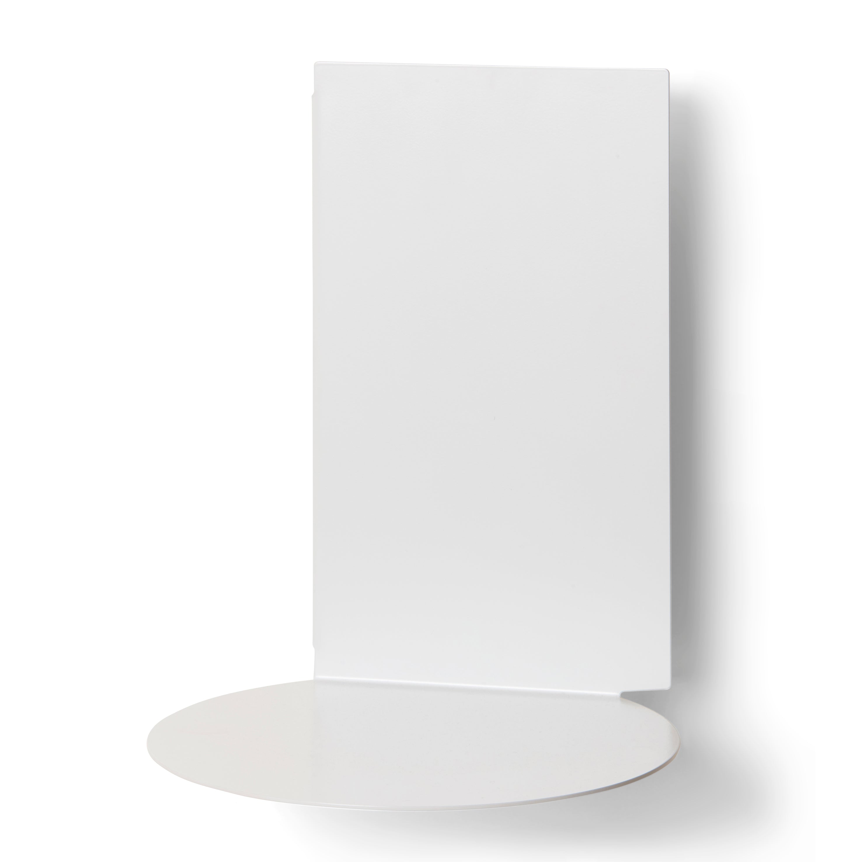 The Plateau round by Echtstahl is a sophisticated shelving unit featuring a minimalist design with a vertical rectangular back panel and circular base. Made from powder-coated steel, it offers versatile storage for any room while adding clean, modern elegance.