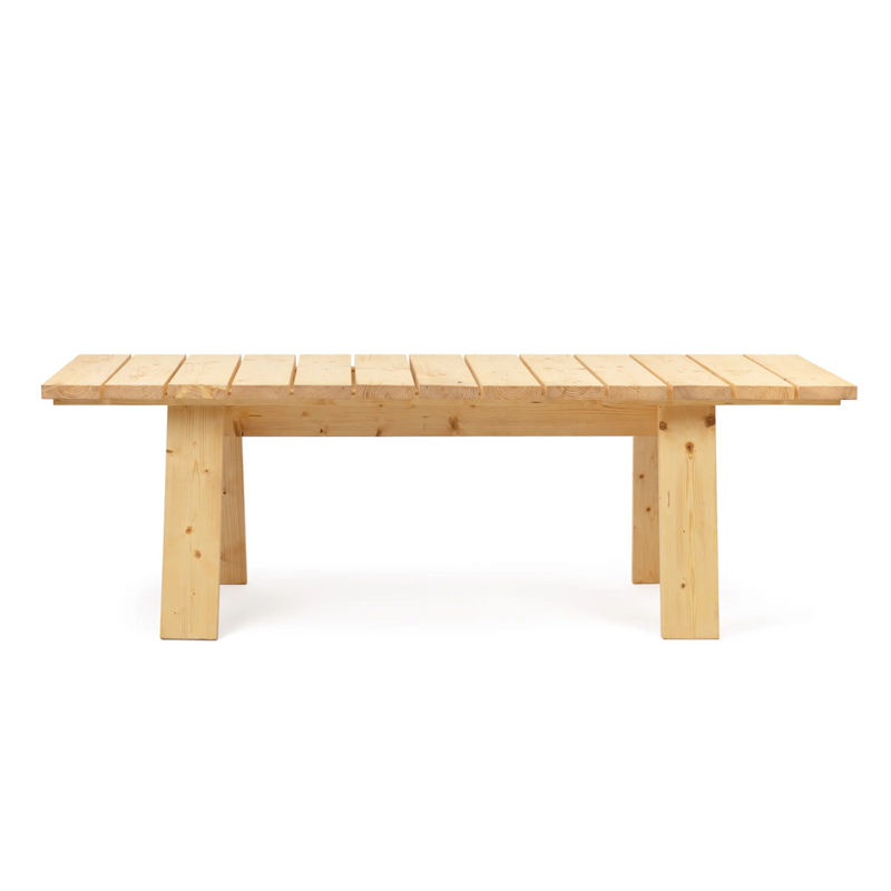 The Štok Dining Table by Egoe is a rectangular wooden table with a smooth surface of horizontal planks and sturdy, straight legs. Crafted from thermal ash wood, its light wood finish enhances its natural, minimalist look.