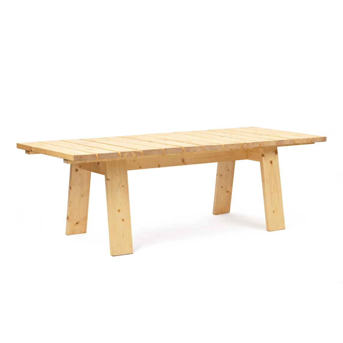 The Štok Dining Table by Egoe is a stunning piece from our wood collection, featuring light-colored thermal ash planks and rectangular legs. Set against a plain white background, it showcases an elegant and timeless design.