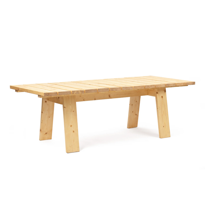 The Štok Dining Table by Egoe is a stunning piece from our wood collection, featuring light-colored thermal ash planks and rectangular legs. Set against a plain white background, it showcases an elegant and timeless design.