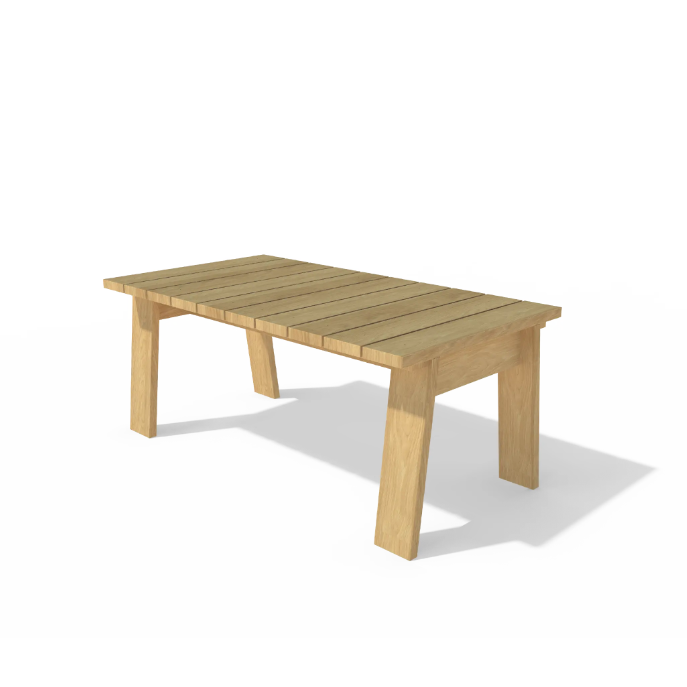 The Štok Dining Table by Egoe is crafted from thermal ash wood, featuring a rectangular tabletop with a plank design and four angled legs. Part of the exclusive wood collection, it embodies timeless design and stands gracefully against a white background.