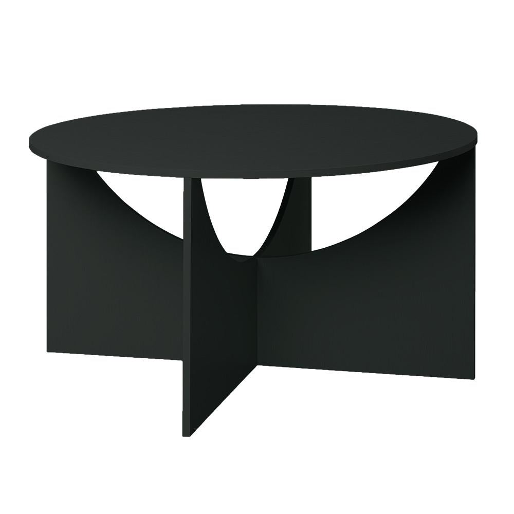 The FK05 CHARLOTTE coffee table by E15 is a modern black piece with a minimalist geometric design. Crafted by Ferdinand Kramer, it features four intersecting vertical panels forming a cross beneath the tabletop, showcasing contemporary style. Now on sale.