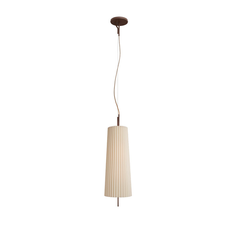 The Fliegenbein PL Pendant by Kalmar features a pleated beige silk shade, elegantly suspended from a thin wire and circular ceiling mount. Its sleek minimalist design and neutral color make it ideal for any contemporary space, offering ambient light with style.
