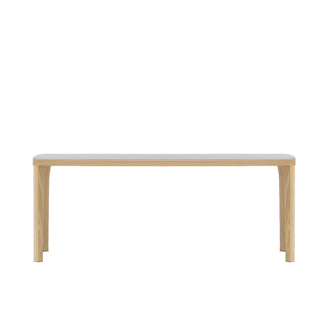 The ST6 Bench by Hussl is a stylishly elegant, minimalist wooden piece with a light finish and simple design, reminiscent of Austrian coffee house furnishings. It features four straight legs and a flat rectangular seat, photographed against a plain white background.