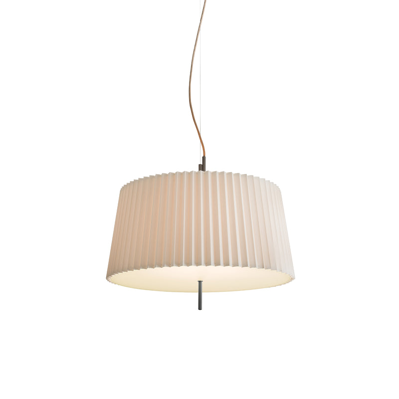 The Fliegenbein HL Pendant by Kalmar features a modern, pleated cream silken shade and thin cord, delivering soft, diffused light for a warm atmosphere. Its simple yet elegant design suits various interior settings.