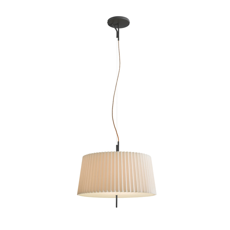 The Fliegenbein HL Pendant by Kalmar features a white pleated silken shade with a black cord and ceiling mount, exemplifying Kalmar Werkstaettens design elegance, isolated against a white background.