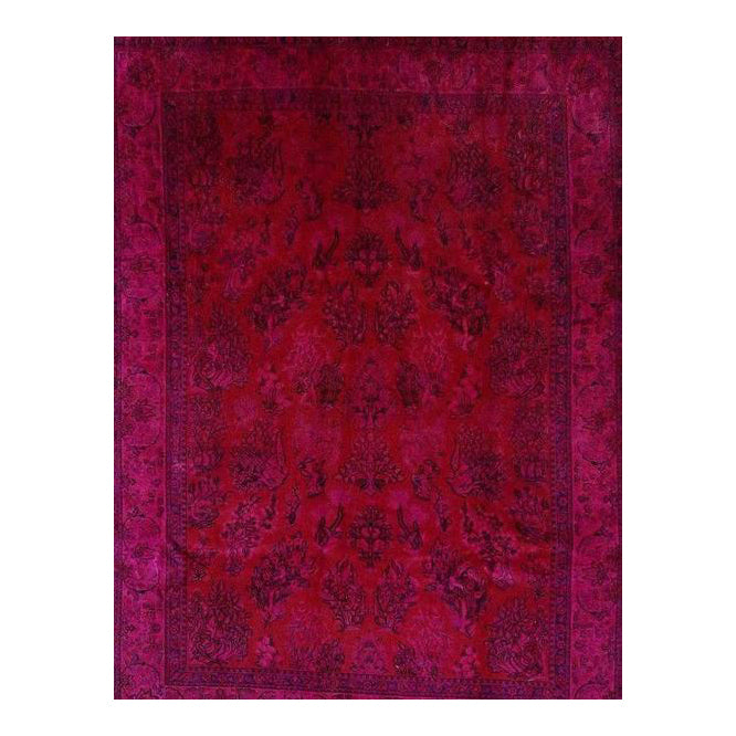 The Kiskan Colored Carpet #2, now on sale, showcases detailed craftsmanship with its deep red and magenta hues. Featuring intricate floral and vine motifs throughout and a dark-edged border, this carpet exudes a vintage elegance.
