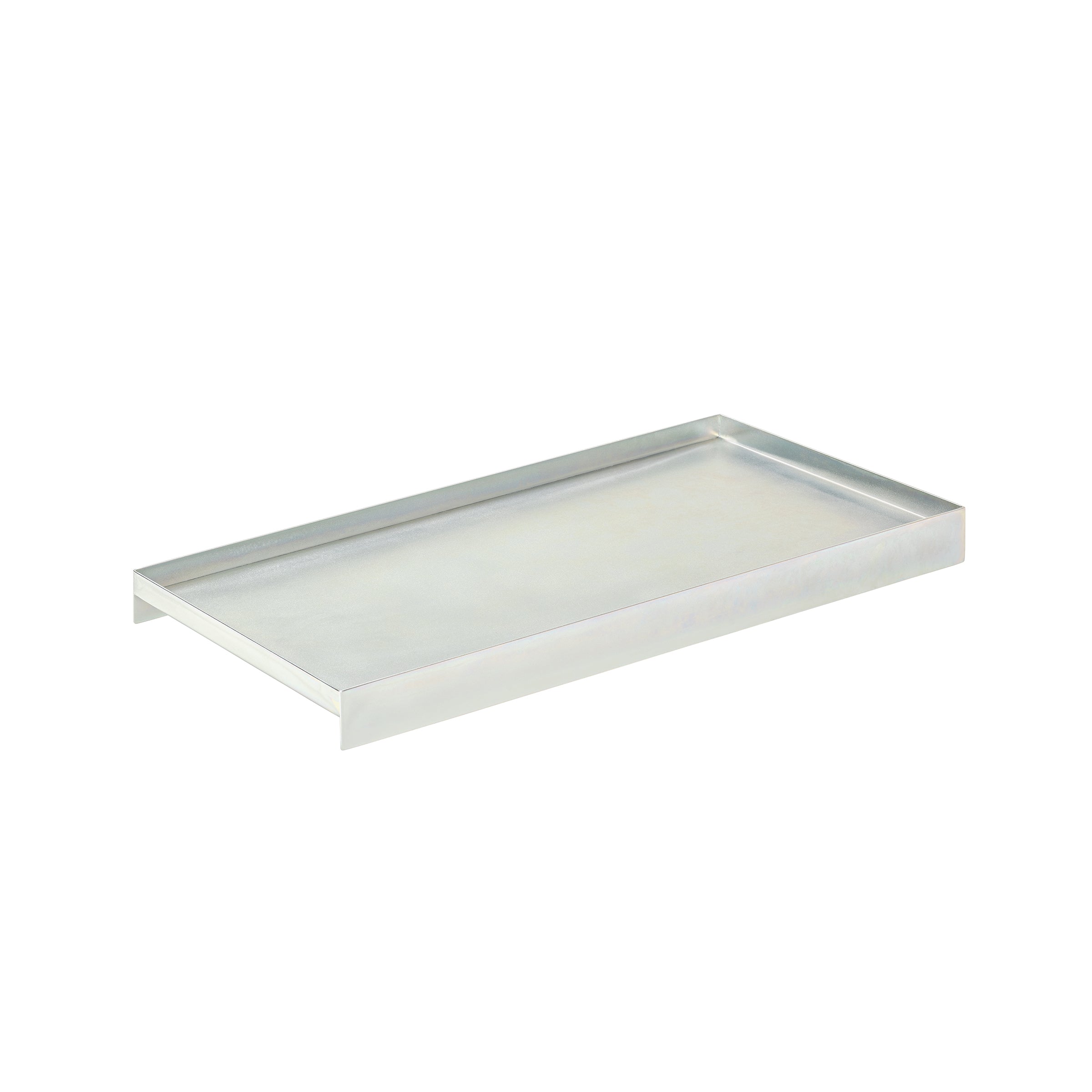 The L3 COURT by Loehr is a sleek, minimalist rectangular steel tray with raised edges, featuring a smooth surface and silver finish against a plain white background.