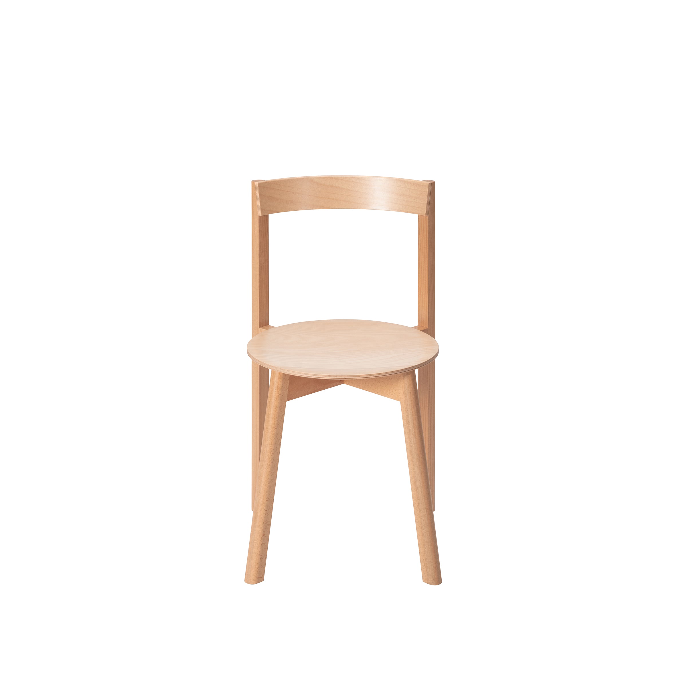 The Loehr L5 JAZZ Side Chair showcases a light wood design with an iconic silhouette, featuring a rounded seat and low, curved plywood backrest. Its three-leg structure—two in front and one at the back—creates a minimalist and modern aesthetic.