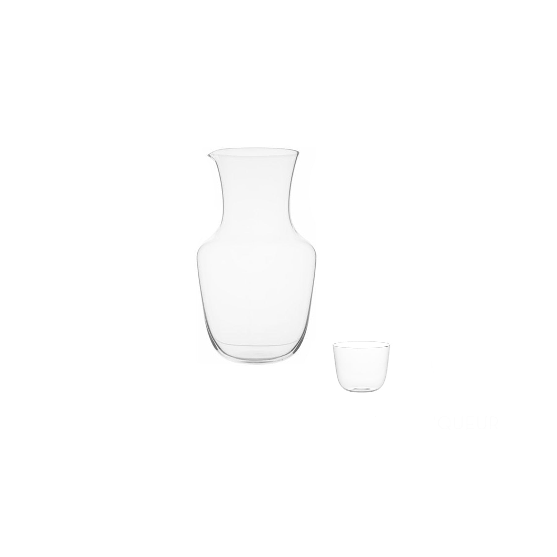 The Alpha Cocktail Tumbler by Lobmeyr, made from mouth-blown lead-free crystal, features a clear, wide body with a narrow neck design. Paired with a matching glass cup on a plain white background, it showcases simplicity and elegance.