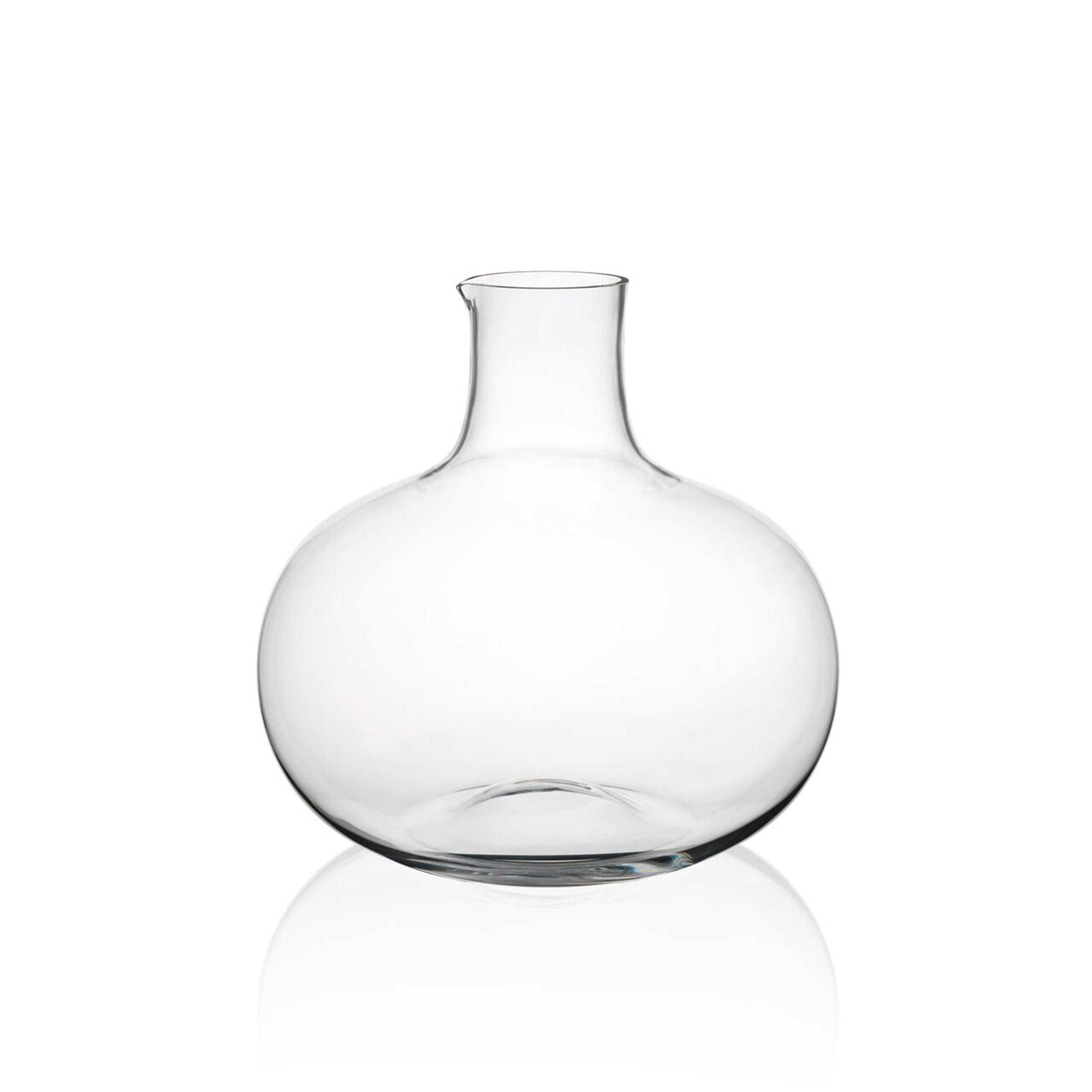 Lobmeyrs Drinking Set No. 286 - Normal-Special features a clear, mouth-blown lead-free crystal round glass vase with a narrow neck. Centered on a white background, its smooth, transparent surface gently reflects light, highlighting its elegant design reminiscent of the sets aesthetic.