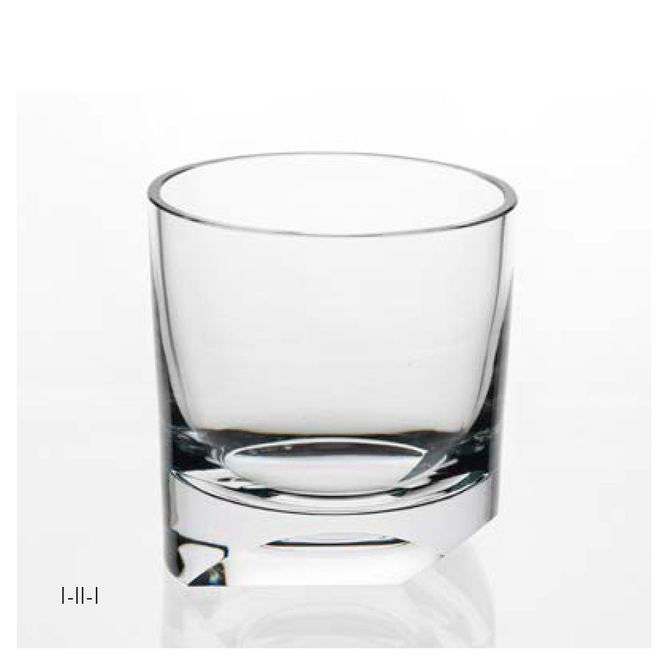 A clear, short glass tumbler with a thick base and smooth rim from the Neo Cut I Collection by Lobmeyr, styled like their famous whiskey tumblers, set against a plain white background.