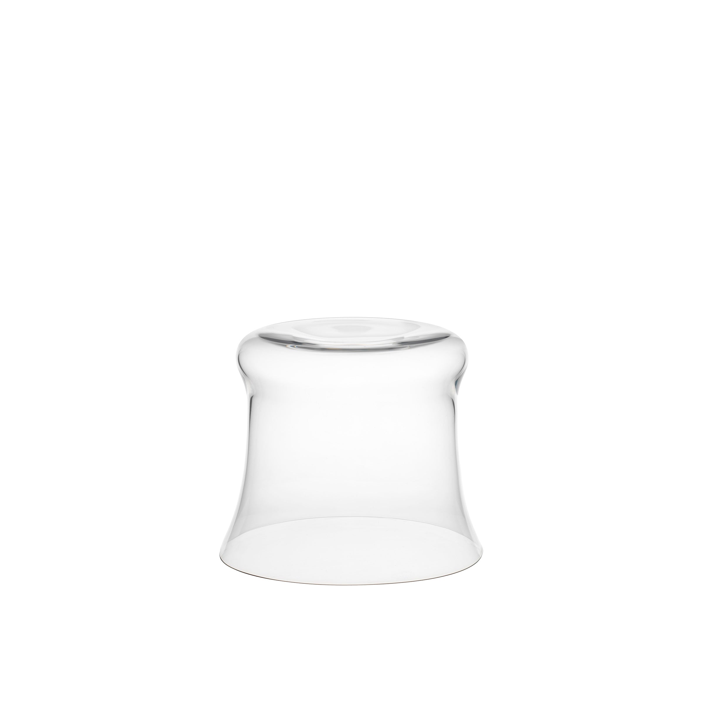 A Reigen Tumbler by Lobmeyr, with a transparent glass and slightly flared base, is placed upside down and centered against a plain white background.